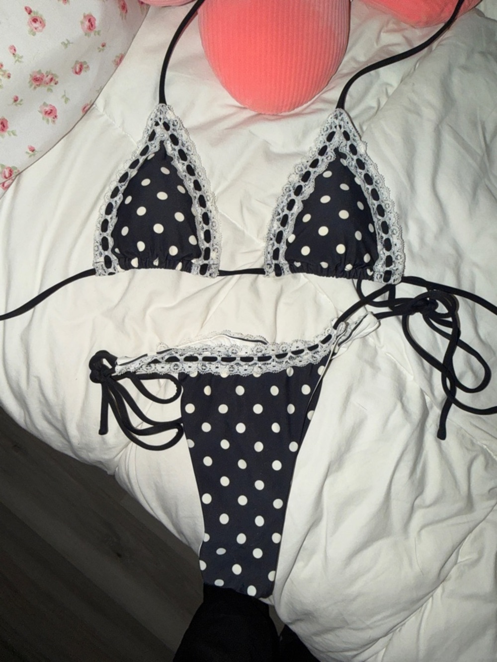 With Jéan “ Juni bikini top & bottom in black + white polka dot